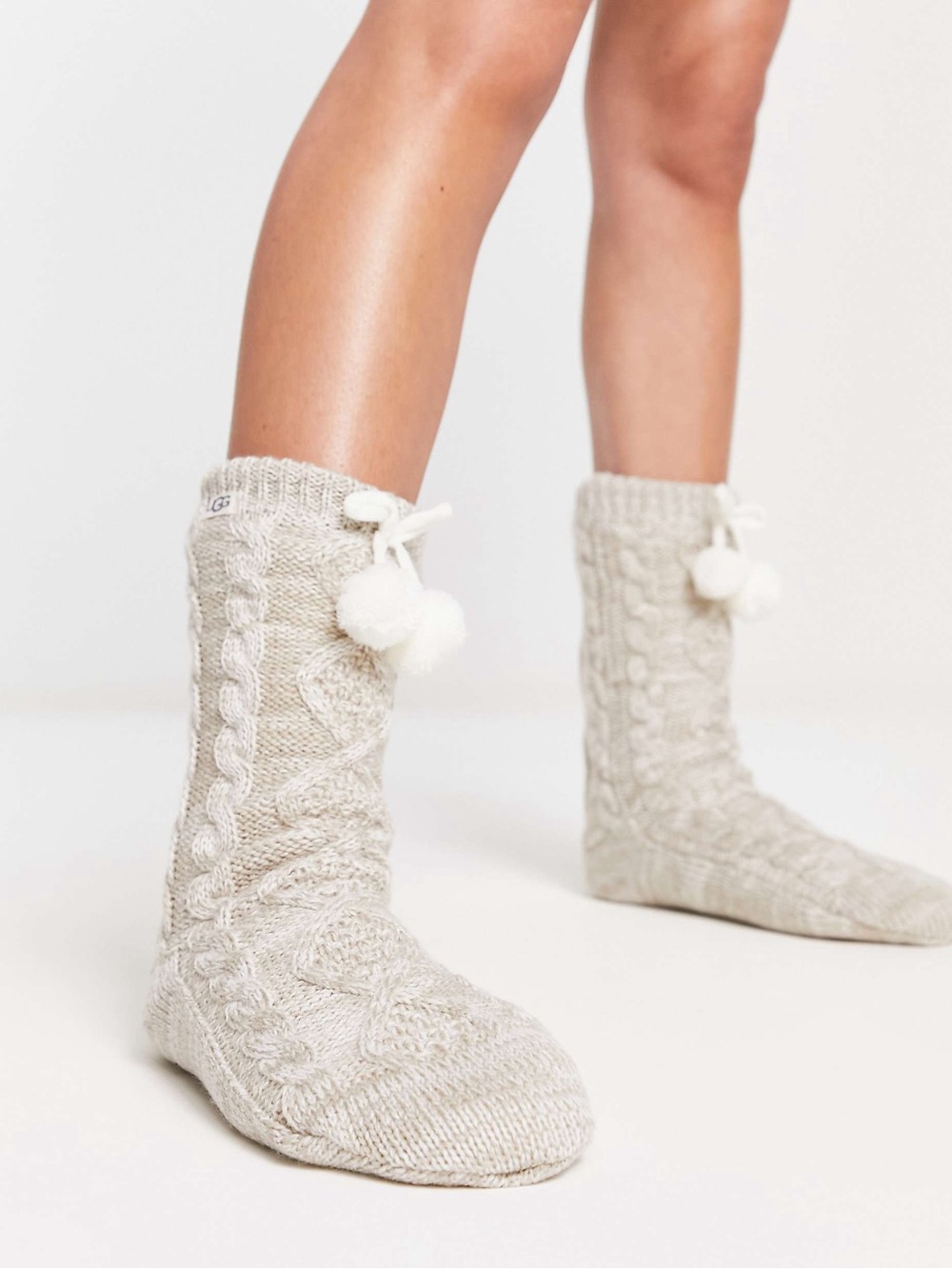 NWT UGG pom pom fleece lined socks in stone
